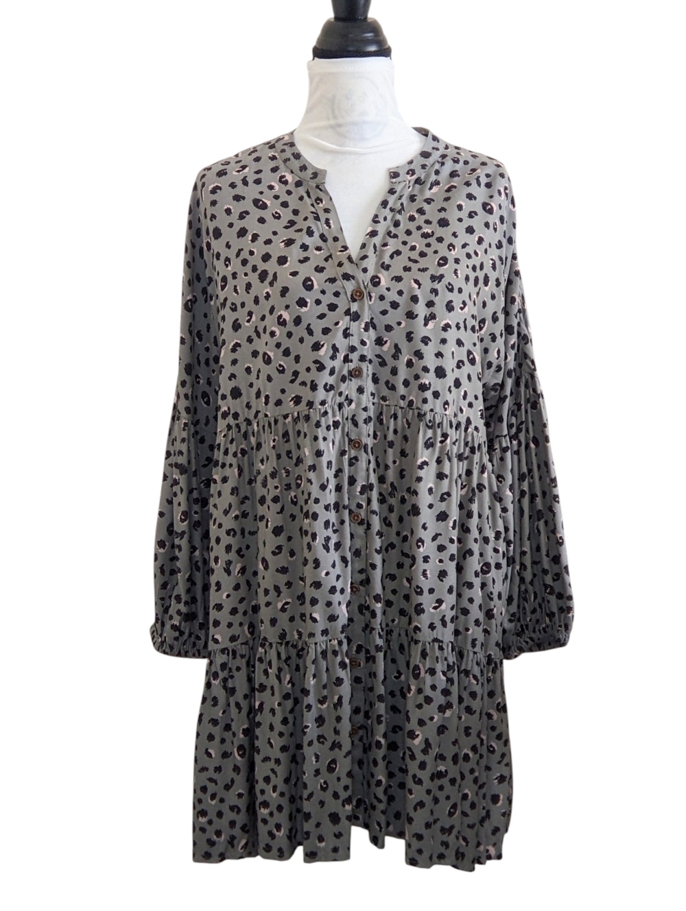 MUDPIE Mini Babydoll Dress Tunic Top Tiered Flowy Green Button Up Small